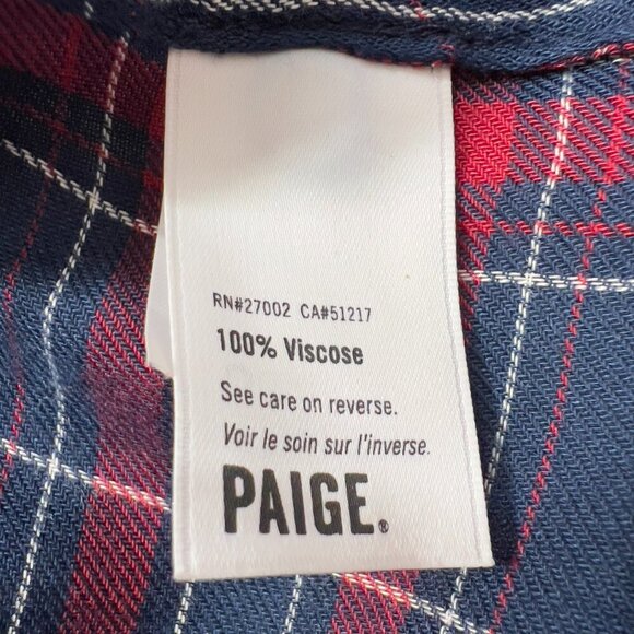 PAIGE Plaid Button Down Shirt Navy Red Long Sleeve Size L - Picture 8 of 10